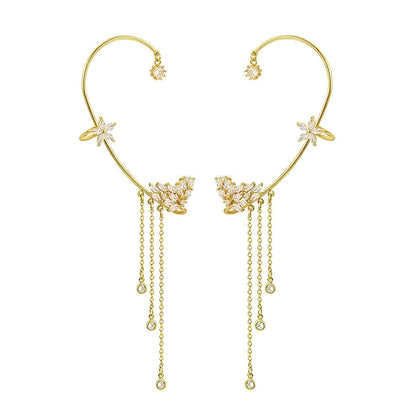 Gold tassel butterfly ear cuff with celestial design