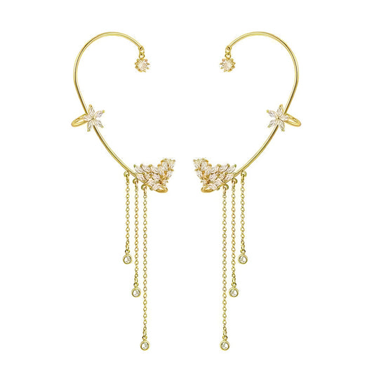 Gold tassel butterfly ear cuff with celestial design